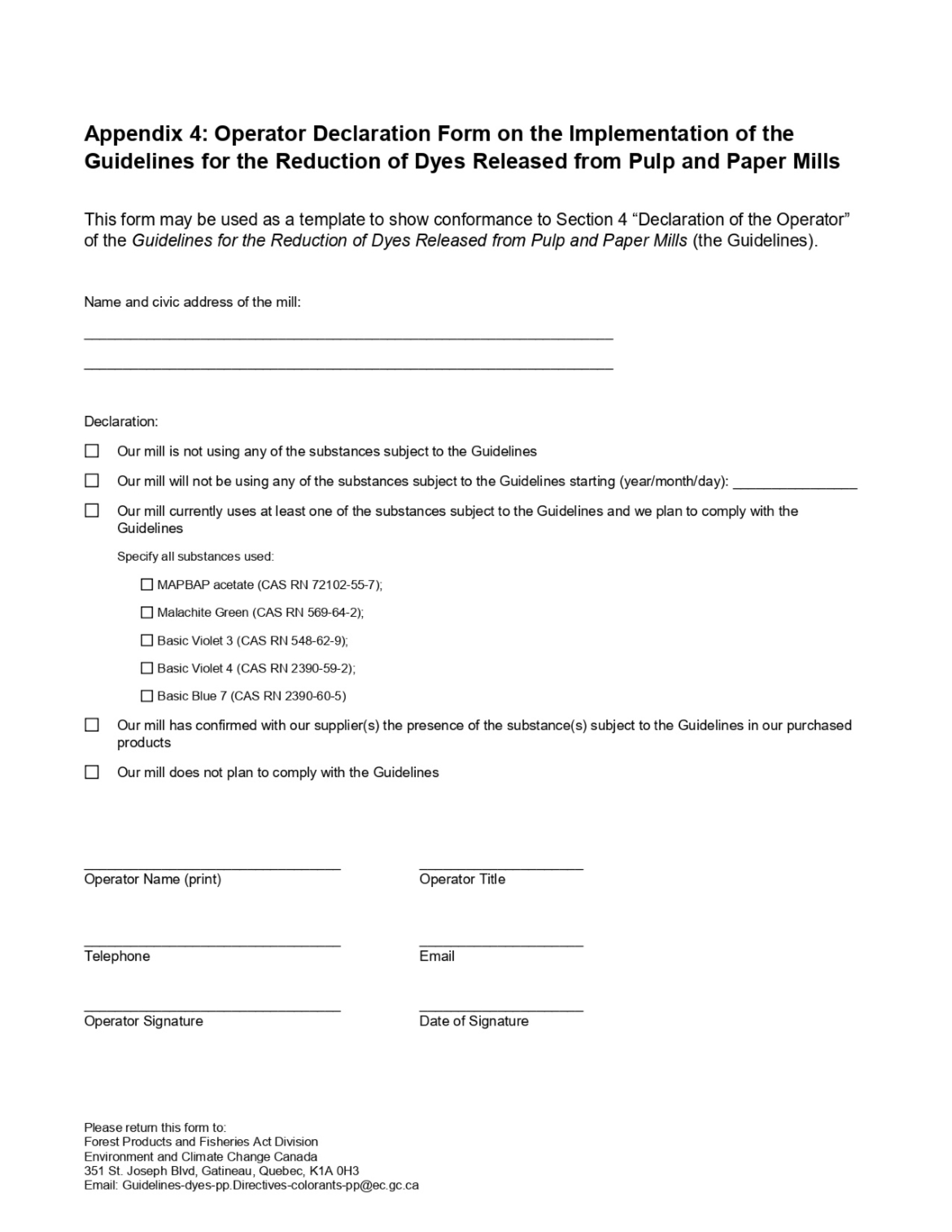 Appendix 4 Example of the Operator Declaration Form – Text version below the image